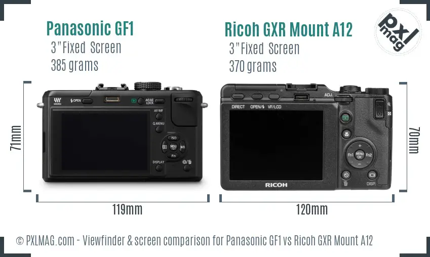 Panasonic GF1 vs Ricoh GXR Mount A12 Screen and Viewfinder comparison