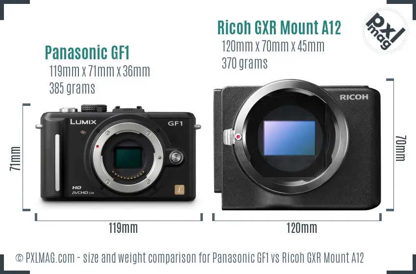 Panasonic GF1 vs Ricoh GXR Mount A12 size comparison