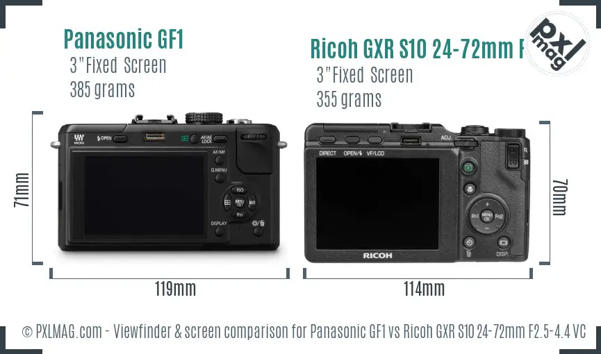 Panasonic GF1 vs Ricoh GXR S10 24-72mm F2.5-4.4 VC Screen and Viewfinder comparison