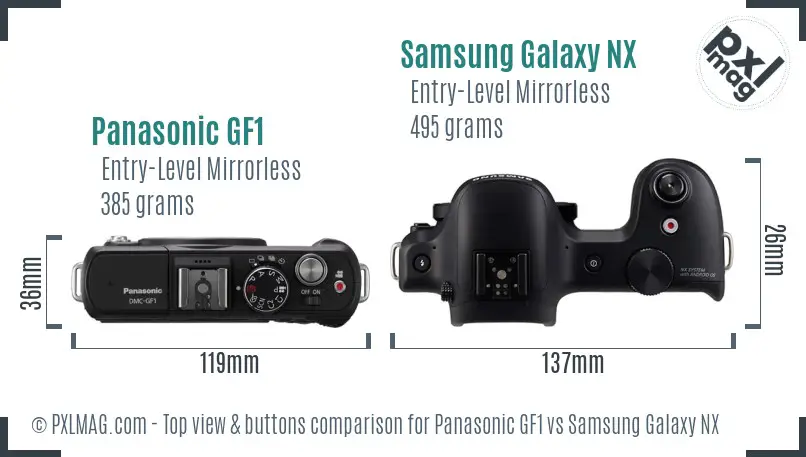 Panasonic GF1 vs Samsung Galaxy NX top view buttons comparison