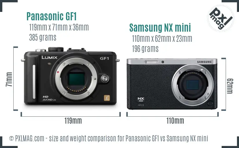 Panasonic GF1 vs Samsung NX mini size comparison