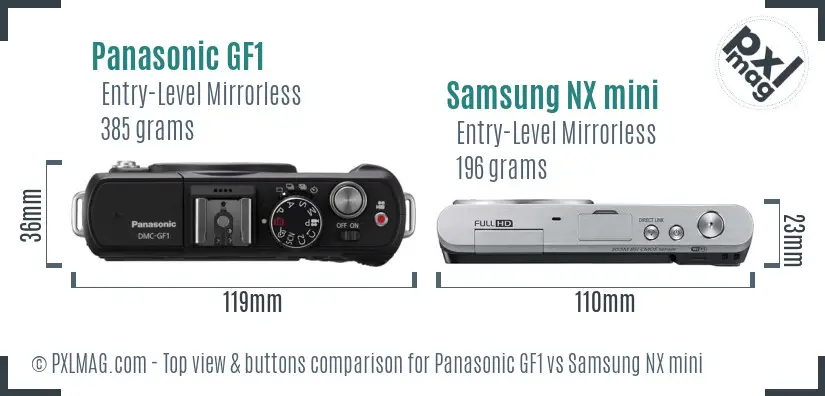 Panasonic GF1 vs Samsung NX mini top view buttons comparison