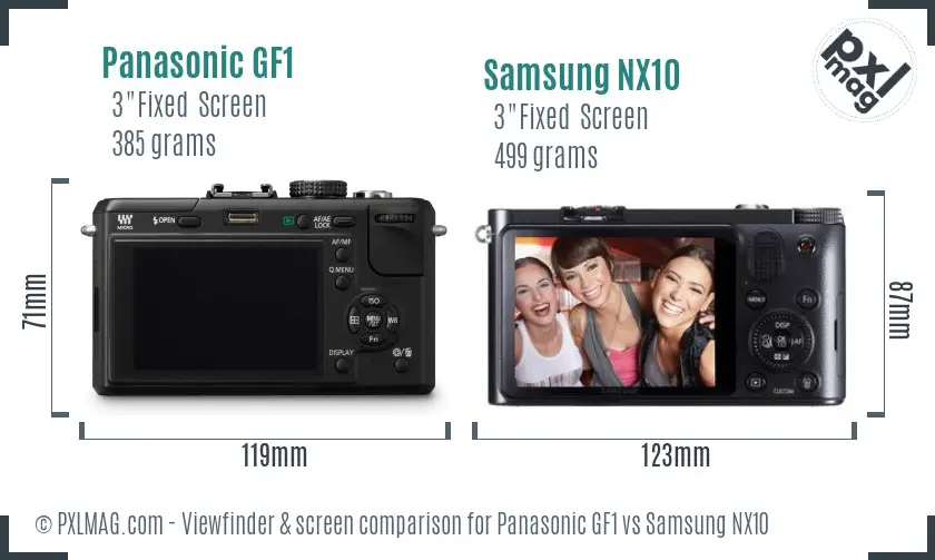 Panasonic GF1 vs Samsung NX10 Screen and Viewfinder comparison