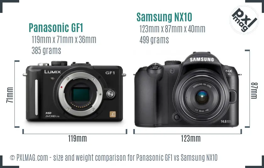 Panasonic GF1 vs Samsung NX10 size comparison