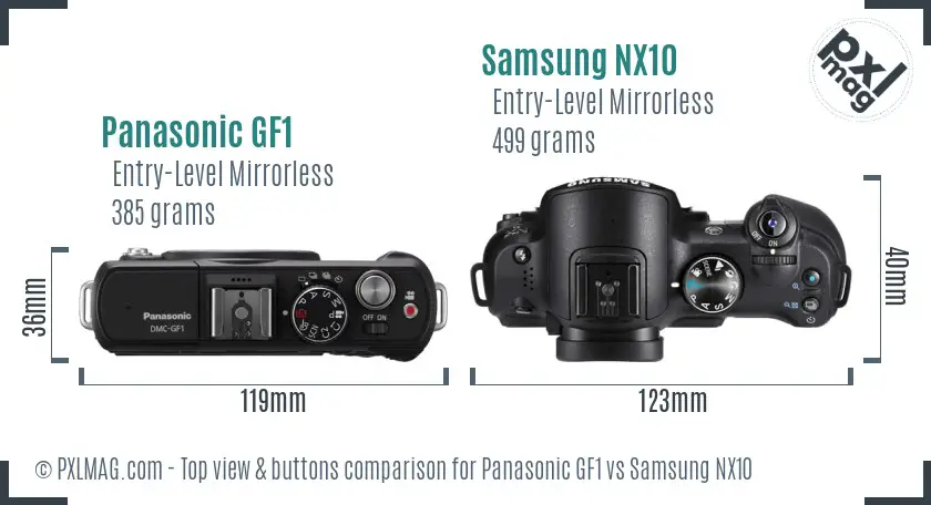 Panasonic GF1 vs Samsung NX10 top view buttons comparison