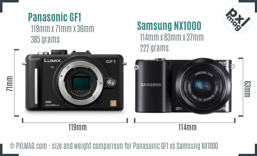 Panasonic GF1 vs Samsung NX1000 size comparison