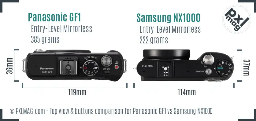 Panasonic GF1 vs Samsung NX1000 top view buttons comparison