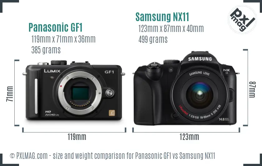 Panasonic GF1 vs Samsung NX11 size comparison