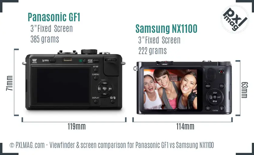 Panasonic GF1 vs Samsung NX1100 Screen and Viewfinder comparison