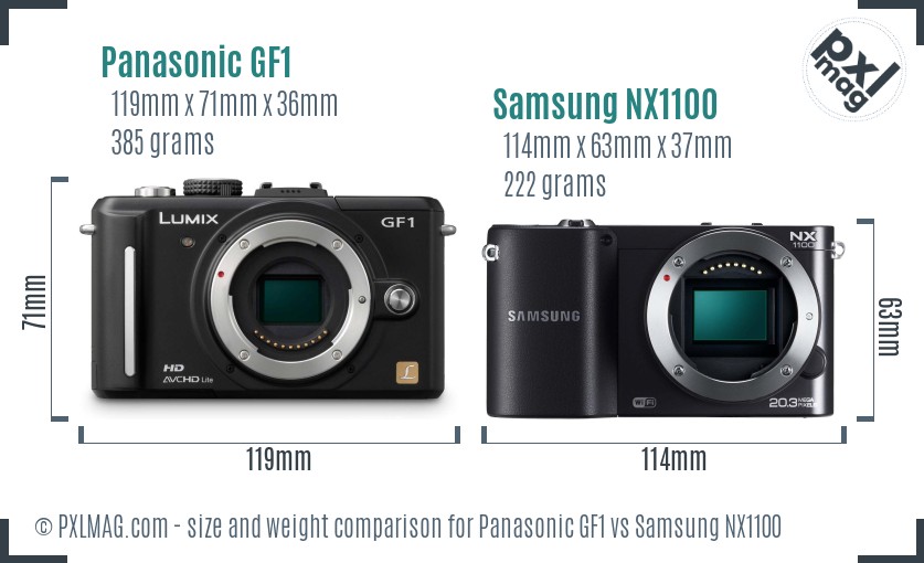 Panasonic GF1 vs Samsung NX1100 size comparison