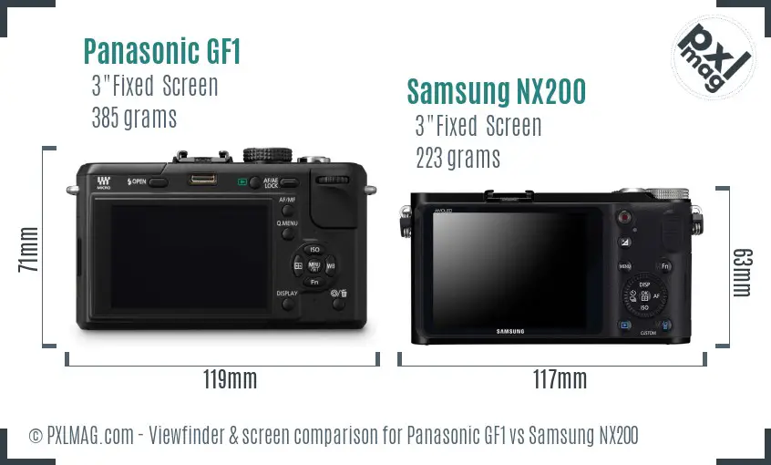 Panasonic GF1 vs Samsung NX200 Screen and Viewfinder comparison