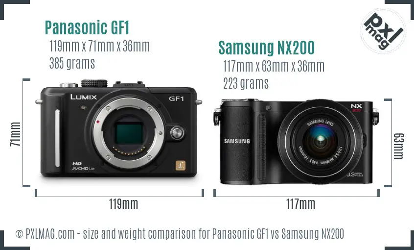 Panasonic GF1 vs Samsung NX200 size comparison