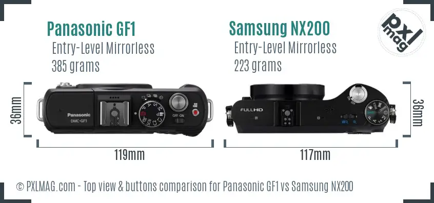 Panasonic GF1 vs Samsung NX200 top view buttons comparison