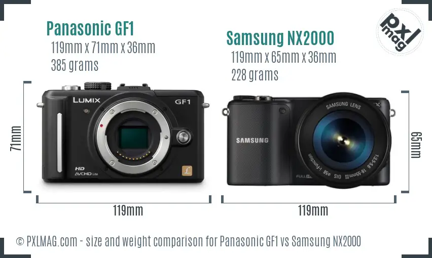 Panasonic GF1 vs Samsung NX2000 size comparison