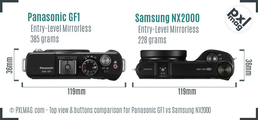 Panasonic GF1 vs Samsung NX2000 top view buttons comparison