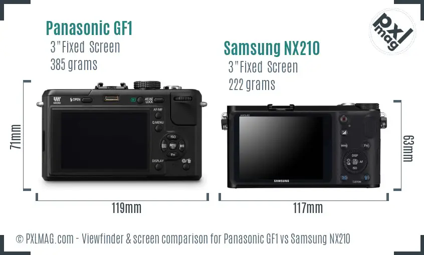 Panasonic GF1 vs Samsung NX210 Screen and Viewfinder comparison