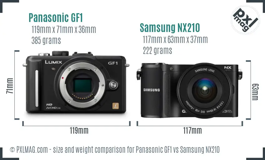 Panasonic GF1 vs Samsung NX210 size comparison