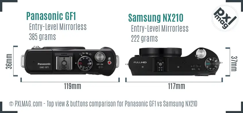 Panasonic GF1 vs Samsung NX210 top view buttons comparison