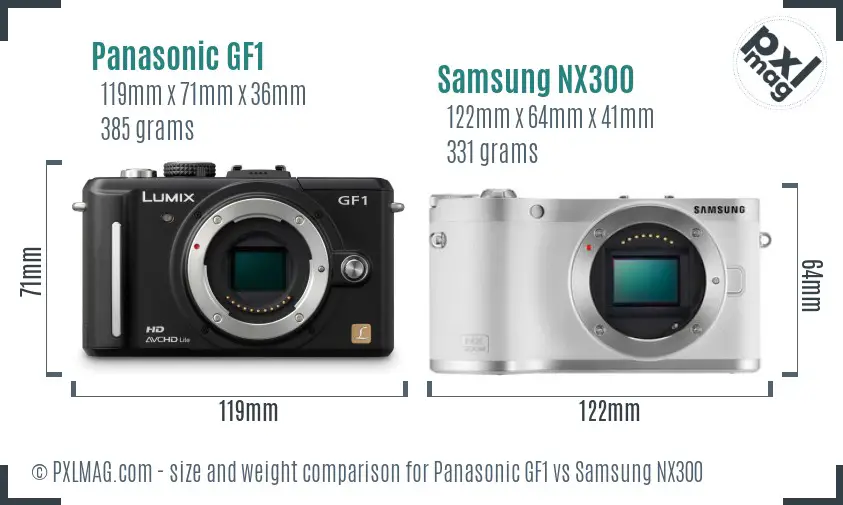 Panasonic GF1 vs Samsung NX300 size comparison