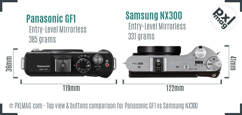 Panasonic GF1 vs Samsung NX300 top view buttons comparison