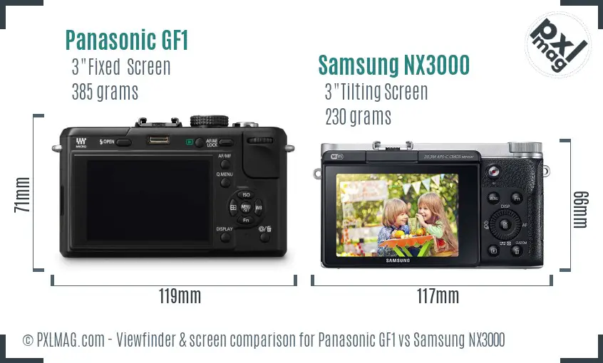 Panasonic GF1 vs Samsung NX3000 Screen and Viewfinder comparison