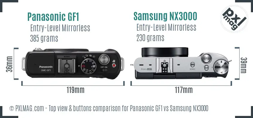 Panasonic GF1 vs Samsung NX3000 top view buttons comparison