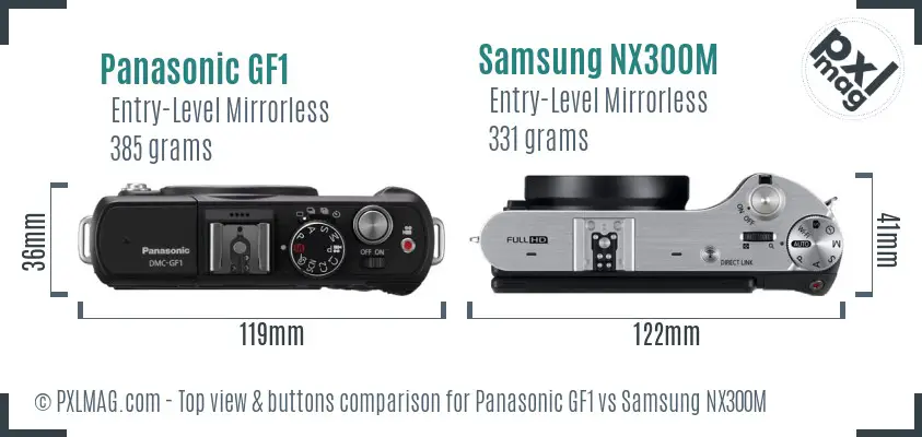 Panasonic GF1 vs Samsung NX300M top view buttons comparison