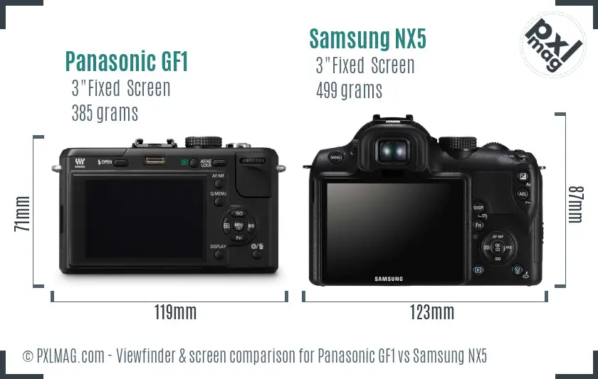 Panasonic GF1 vs Samsung NX5 Screen and Viewfinder comparison