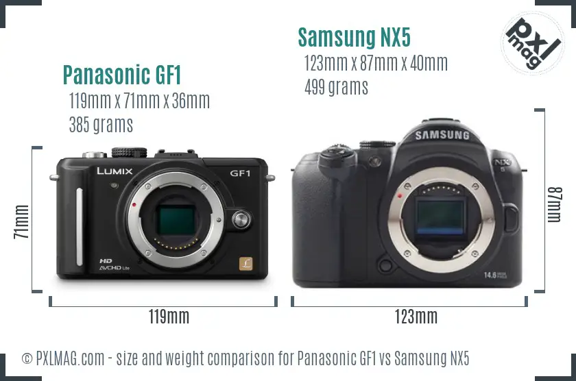 Panasonic GF1 vs Samsung NX5 size comparison