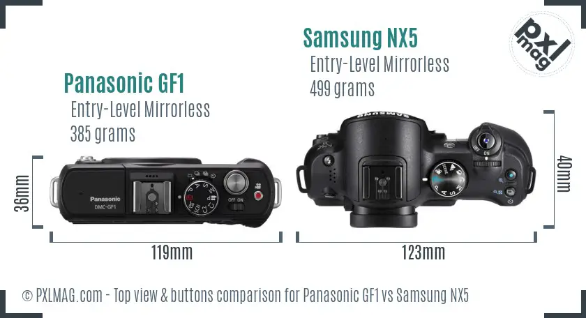 Panasonic GF1 vs Samsung NX5 top view buttons comparison