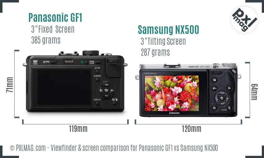 Panasonic GF1 vs Samsung NX500 Screen and Viewfinder comparison