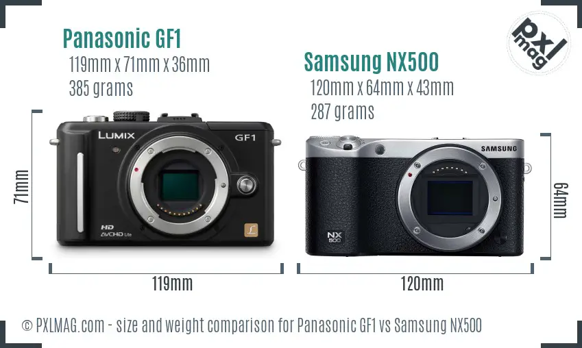 Panasonic GF1 vs Samsung NX500 size comparison