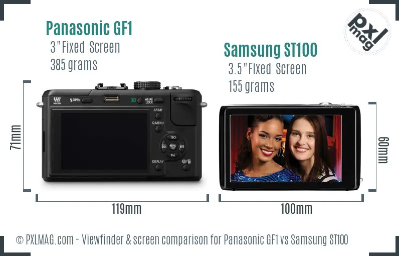 Panasonic GF1 vs Samsung ST100 Screen and Viewfinder comparison
