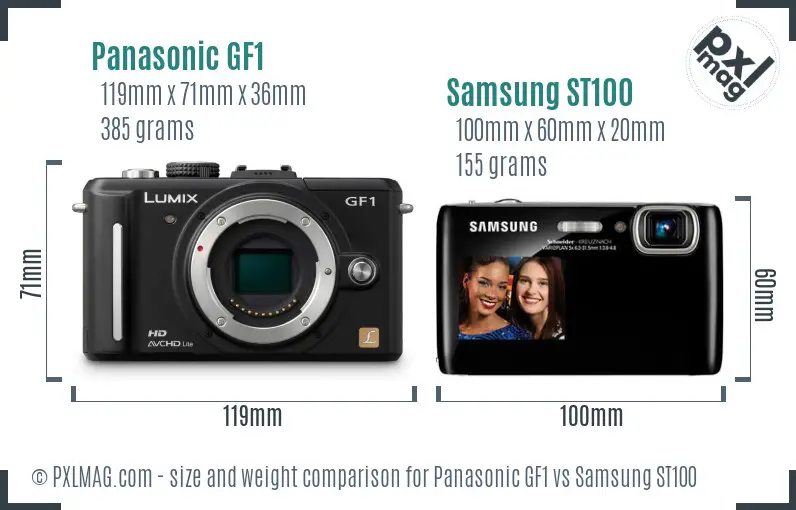 Panasonic GF1 vs Samsung ST100 size comparison