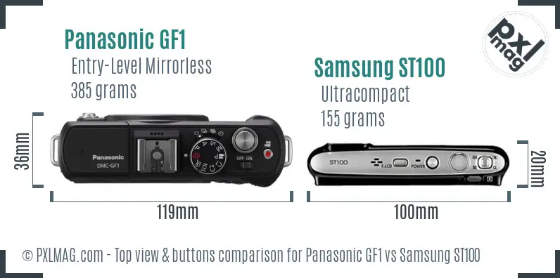 Panasonic GF1 vs Samsung ST100 top view buttons comparison