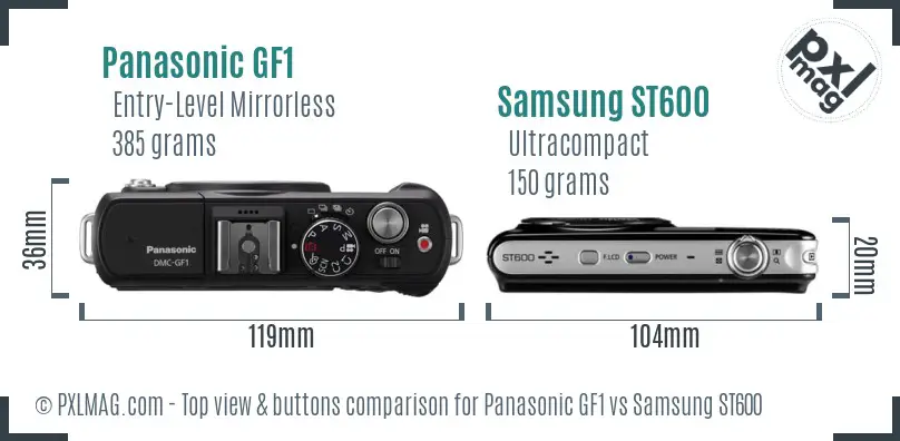 Panasonic GF1 vs Samsung ST600 top view buttons comparison
