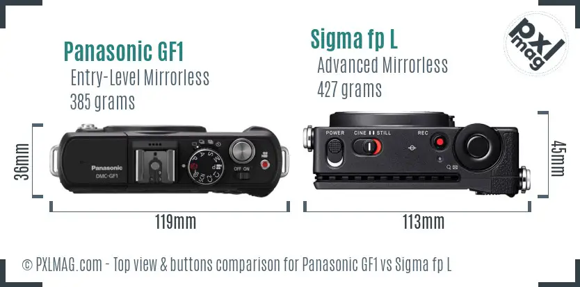 Panasonic GF1 vs Sigma fp L top view buttons comparison Panasonic GF1 vs Sigma fp L top view buttons comparison
