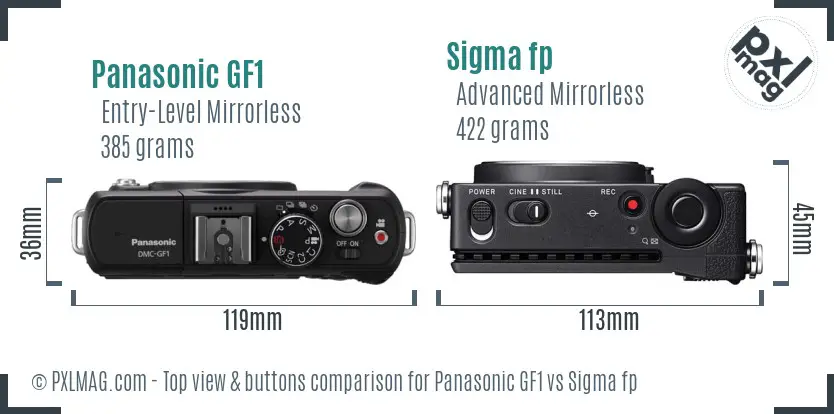 Panasonic GF1 vs Sigma fp top view buttons comparison