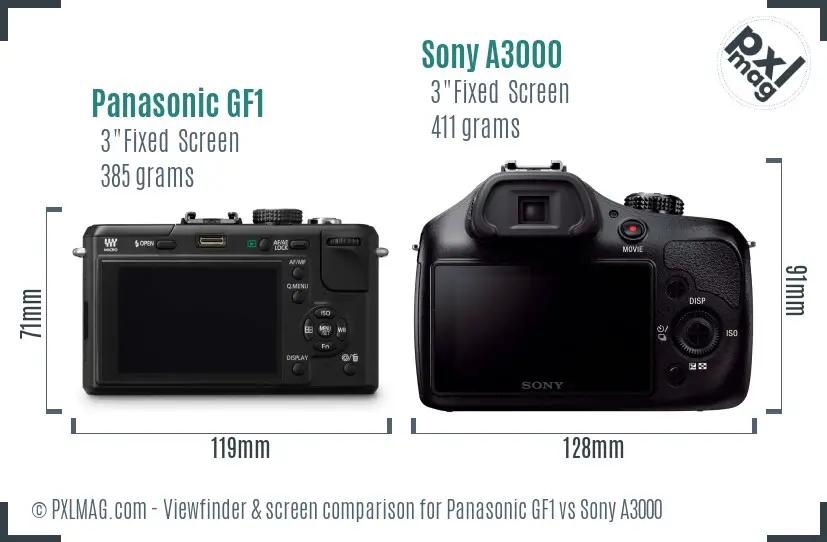 Panasonic GF1 vs Sony A3000 Screen and Viewfinder comparison