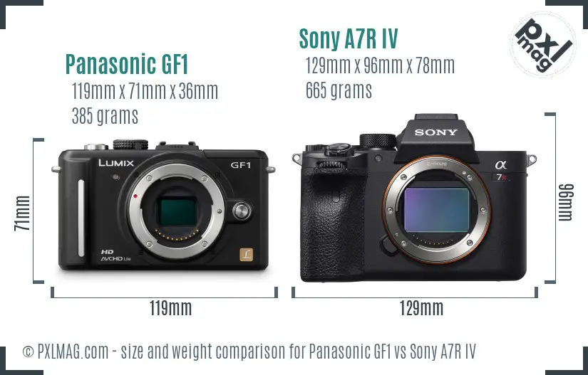 Panasonic GF1 vs Sony A7R IV size comparison Panasonic GF1 vs Sony A7R IV size comparison