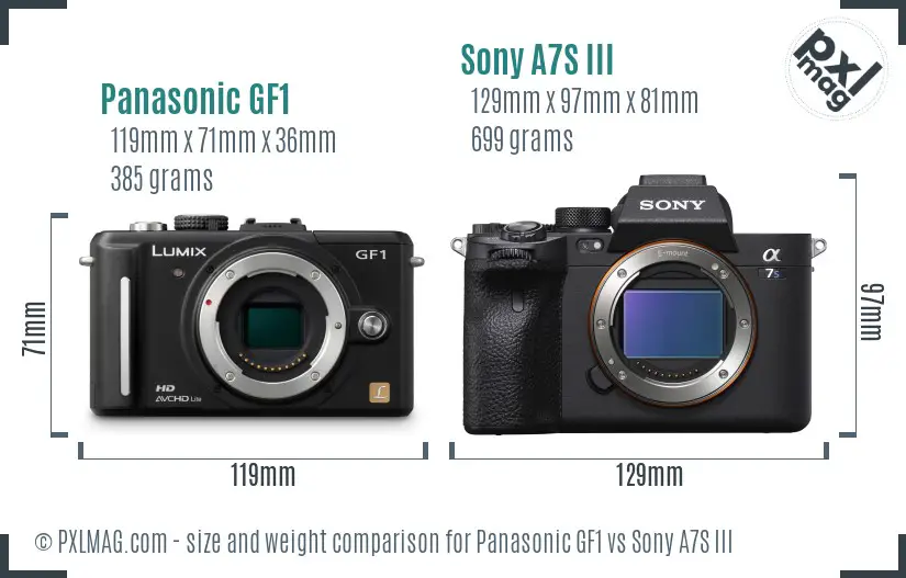 Panasonic GF1 vs Sony A7S III size comparison