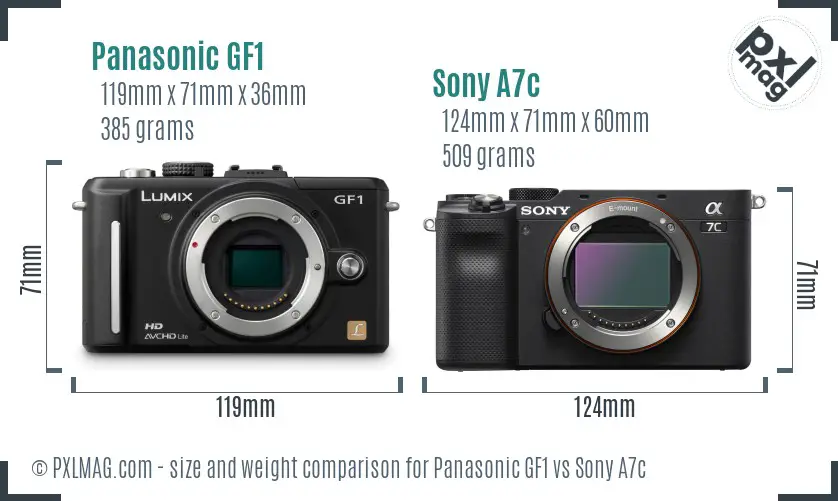 Panasonic GF1 vs Sony A7c size comparison