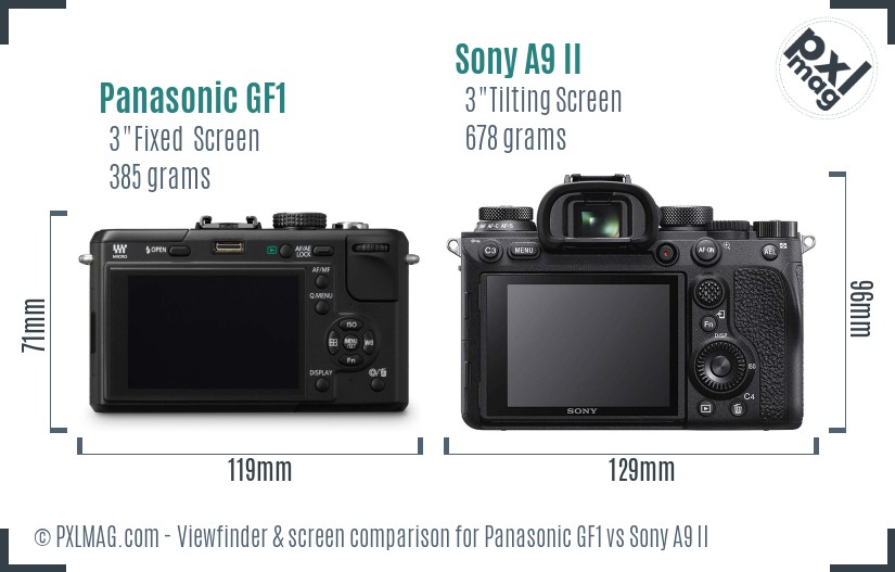 Panasonic GF1 vs Sony A9 II Screen and Viewfinder comparison