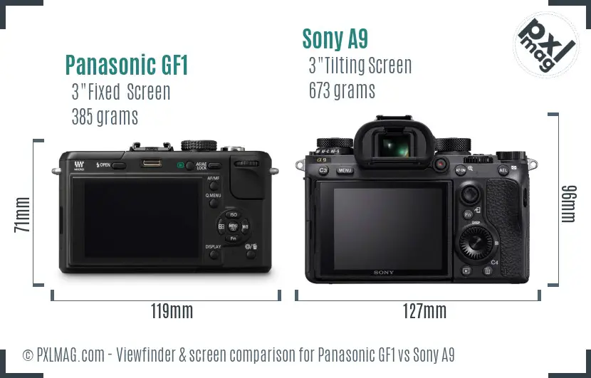 Panasonic GF1 vs Sony A9 Screen and Viewfinder comparison
