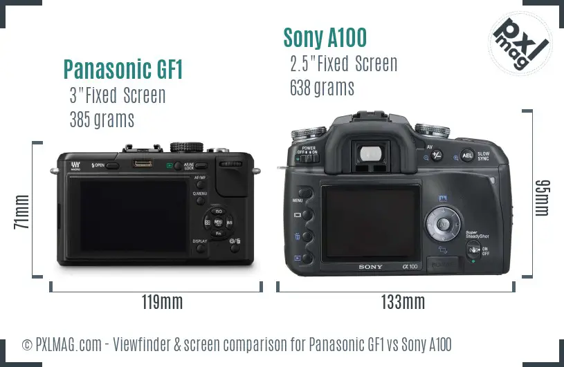 Panasonic GF1 vs Sony A100 Screen and Viewfinder comparison
