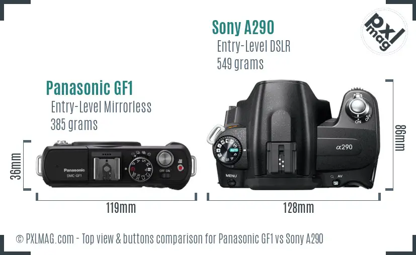 Panasonic GF1 vs Sony A290 top view buttons comparison