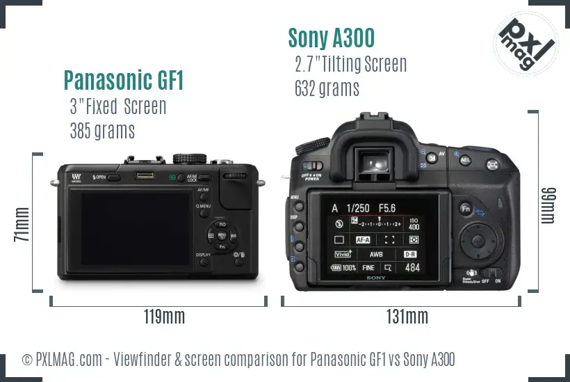 Panasonic GF1 vs Sony A300 Screen and Viewfinder comparison