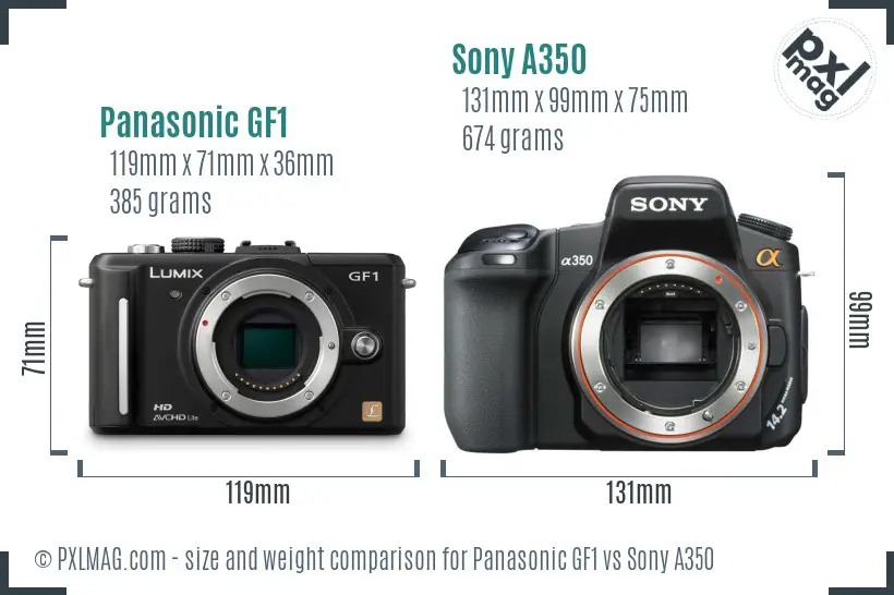 Panasonic GF1 vs Sony A350 size comparison Panasonic GF1 vs Sony A350 size comparison