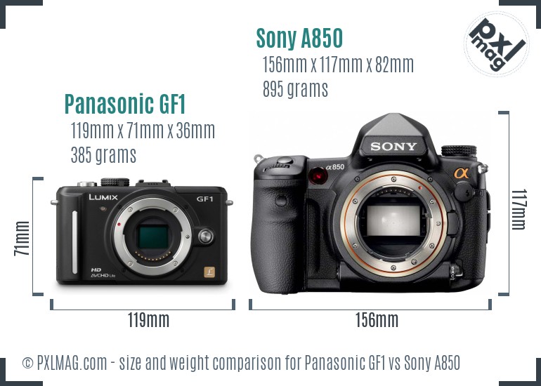 Panasonic GF1 vs Sony A850 size comparison Panasonic GF1 vs Sony A850 size comparison