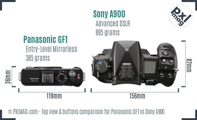 Panasonic GF1 vs Sony A900 top view buttons comparison